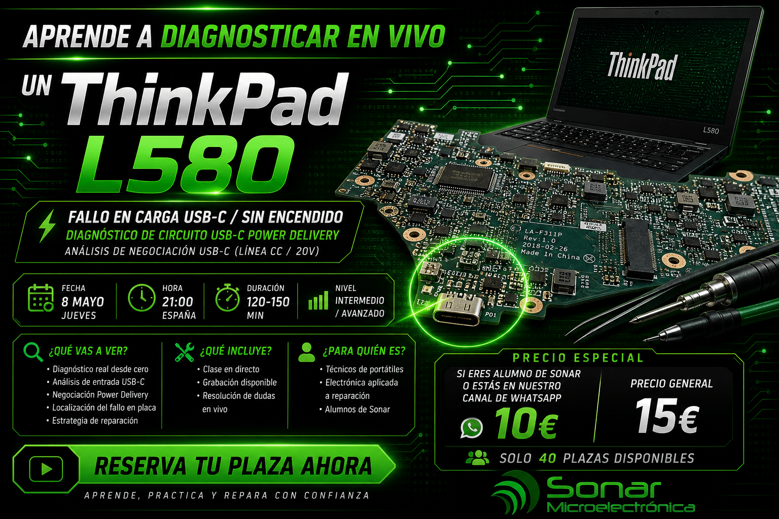 Clase en Vivo Lenovo Thinkpad L580 no enciende